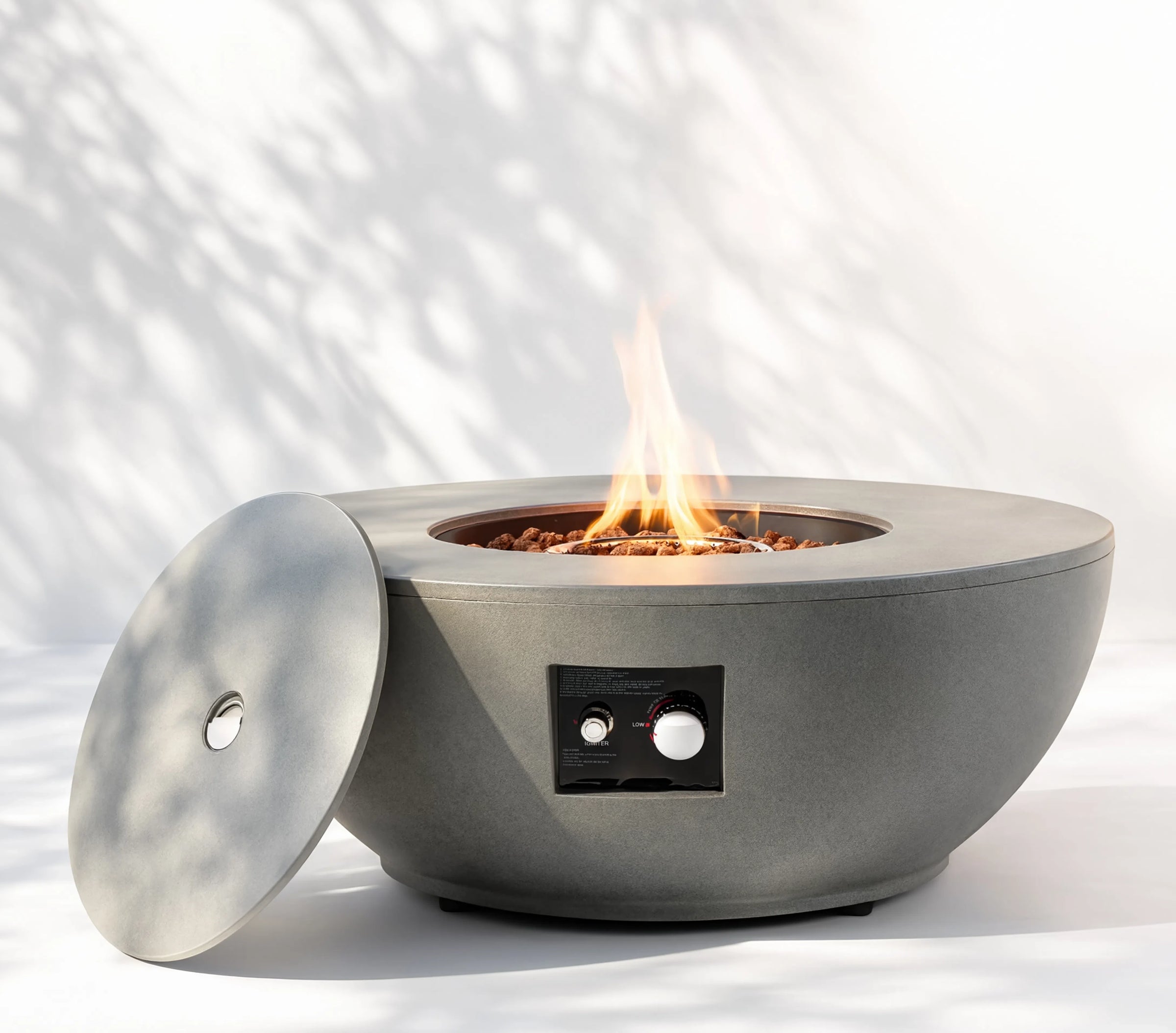 Wideburn Solara 36” Round Concrete Fire Pit – 50,000 BTU Outdoor Gas Fireplace