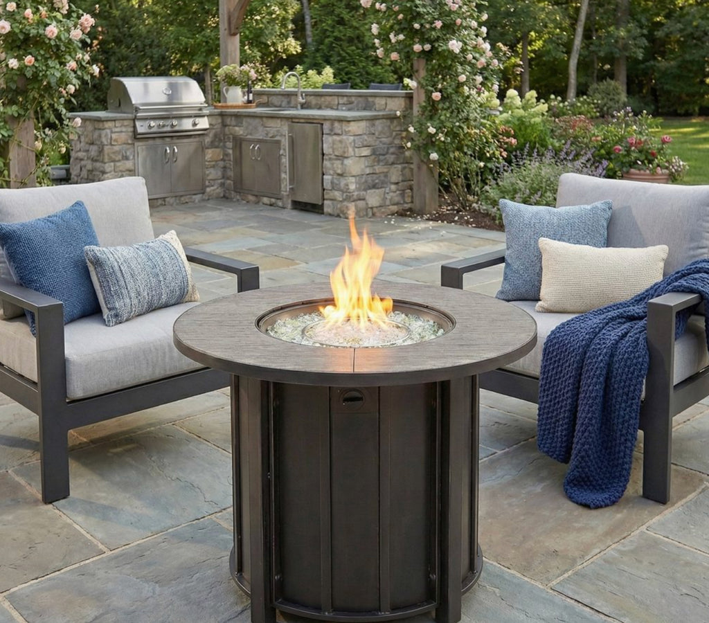 Wideburn Aspen 30” Fire Pit Table – Wood Grain Outdoor Gas Fireplace