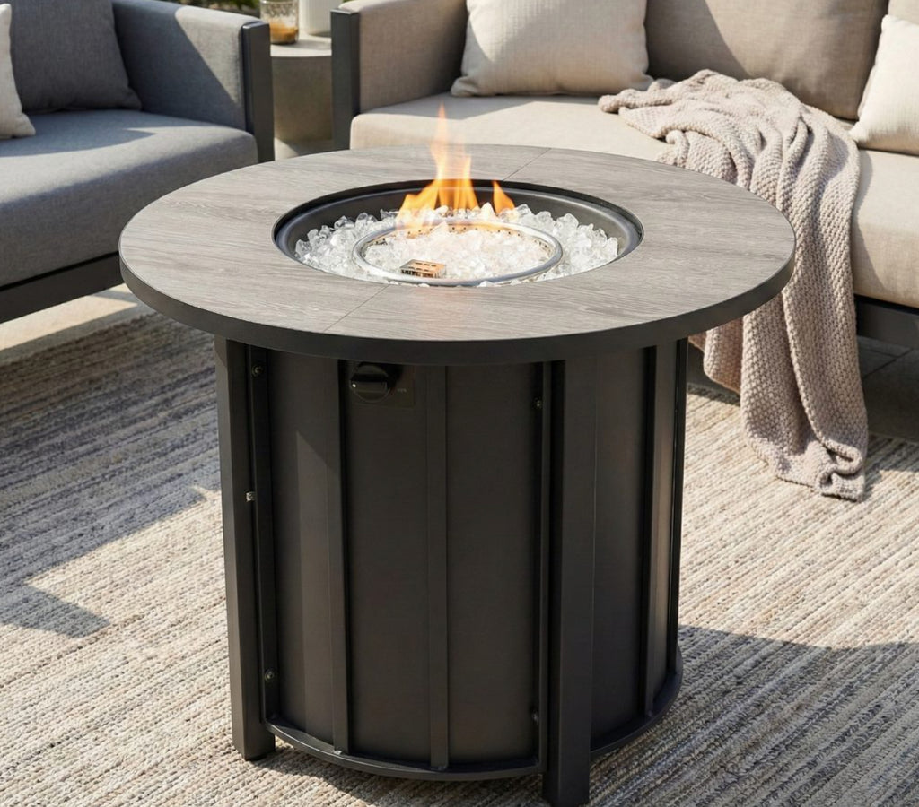 Wideburn Aspen 30” Fire Pit Table – Wood Grain Outdoor Gas Fireplace