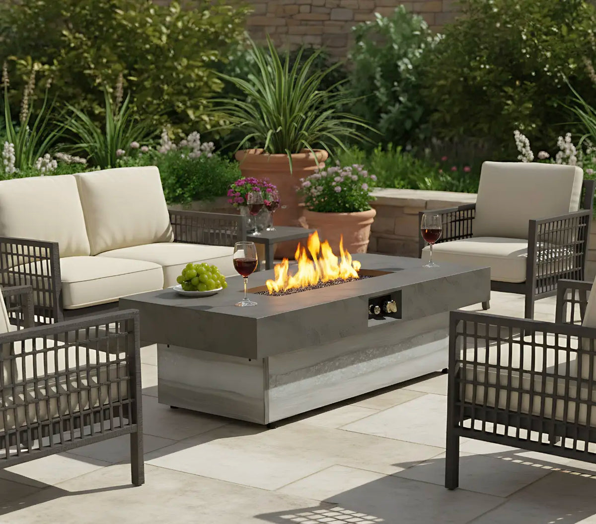 Wideburn Nova 48” Concrete Fire Table – Modern Outdoor Gas Fireplace