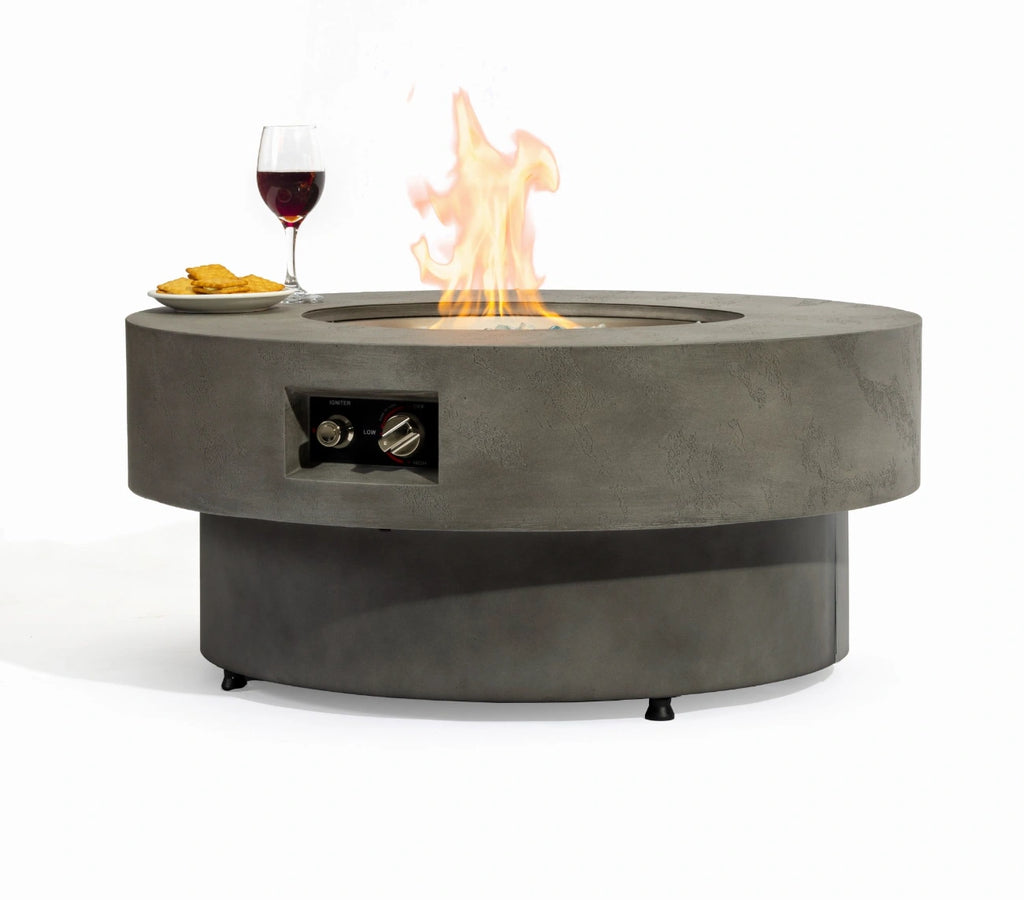 Wideburn Siena 33” Round Concrete Fire Pit – Luxury Outdoor Gas Fireplace