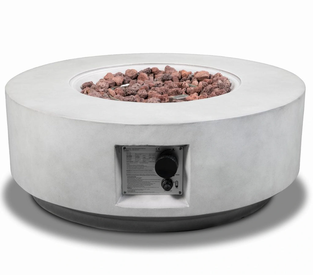 Wideburn Aura 30” Round Concrete Fire Pit – Modern Outdoor Gas Fireplace
