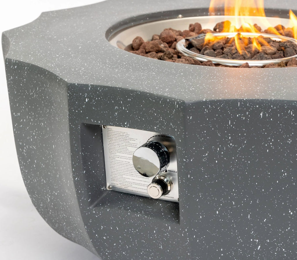 Wideburn Halo 36” Round Concrete Fire Pit – Modern Outdoor Gas Fireplace