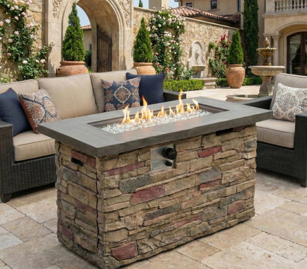 Wideburn Sierra 42” Stone Fire Table – Outdoor Gas Fireplace 50,000 BTU