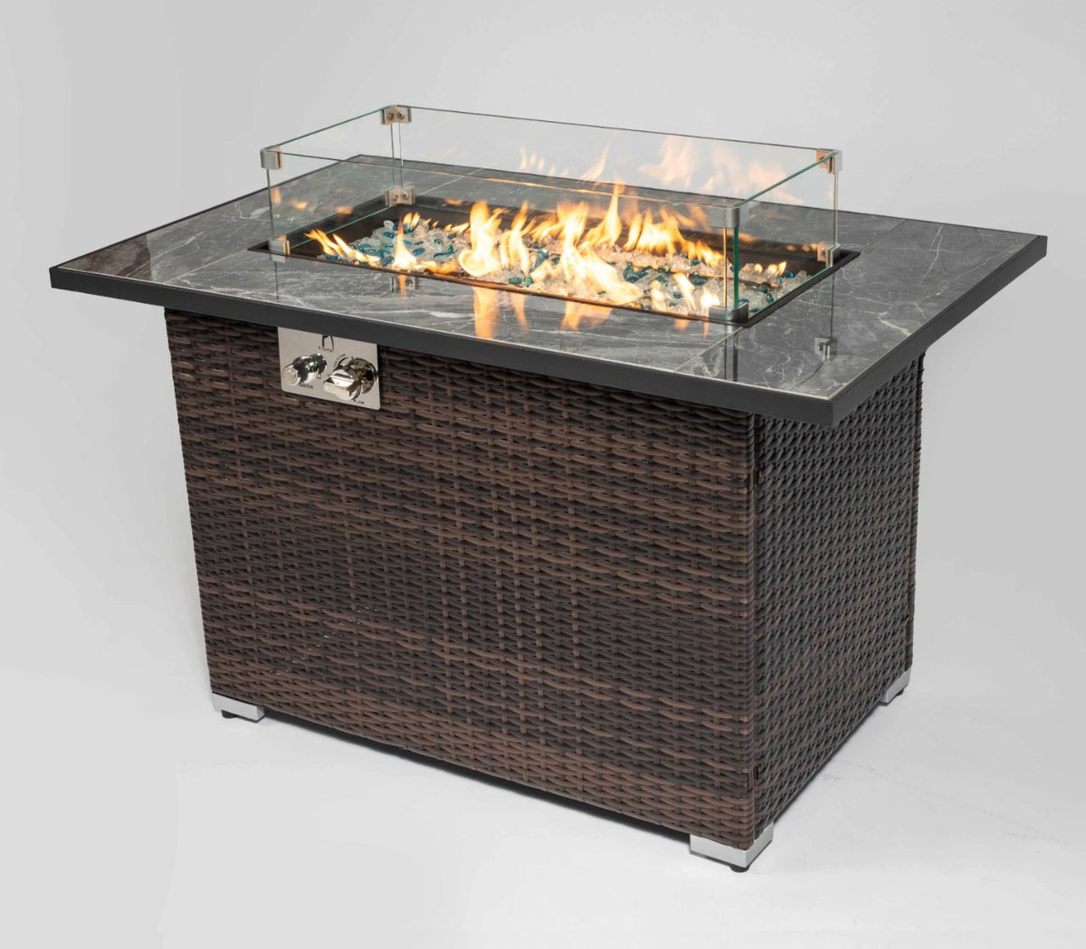 Wideburn Riviera 44” Wicker Fire Table – Luxury Outdoor Gas Fireplace 50,000 BTU