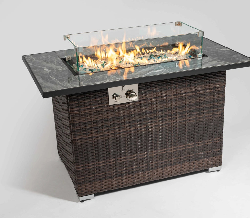 Wideburn Riviera 44” Wicker Fire Table – Luxury Outdoor Gas Fireplace 50,000 BTU