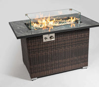 Wideburn Riviera 44” Wicker Fire Table – Luxury Outdoor Gas Fireplace 50,000 BTU