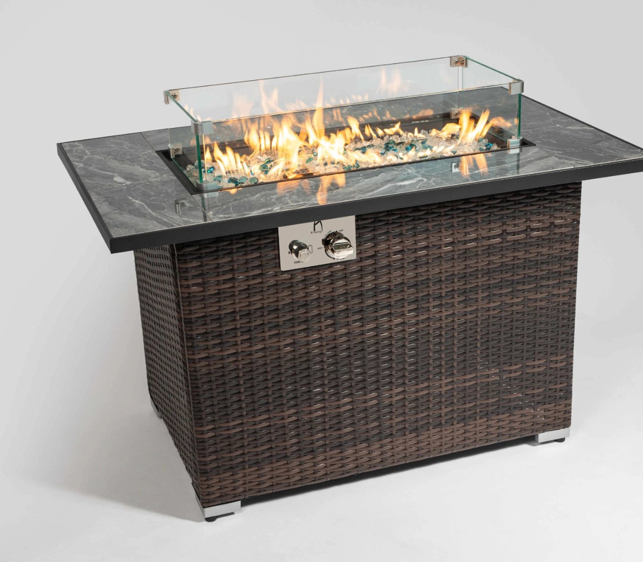Wideburn Riviera 44” Wicker Fire Table – Luxury Outdoor Gas Fireplace 50,000 BTU