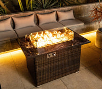 Wideburn Riviera 44” Wicker Fire Table – Luxury Outdoor Gas Fireplace 50,000 BTU
