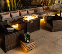 Wideburn Riviera 44” Wicker Fire Table – Luxury Outdoor Gas Fireplace 50,000 BTU