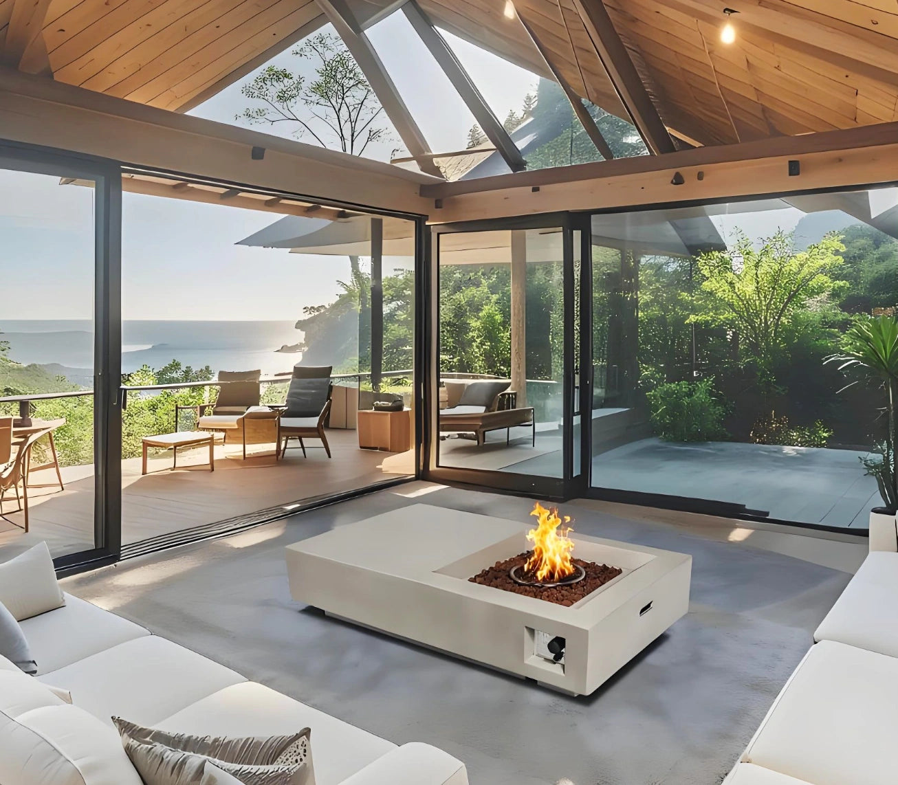 Wideburn Monaco 60” Concrete Fire Table – Luxury Outdoor Gas Fireplace 50,000 BTU
