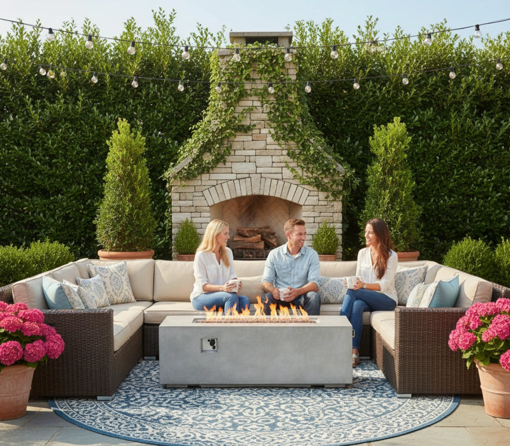 Wideburn Everest 70” Concrete Fire Table – Luxury Outdoor Gas Fireplace 60,000 BTU