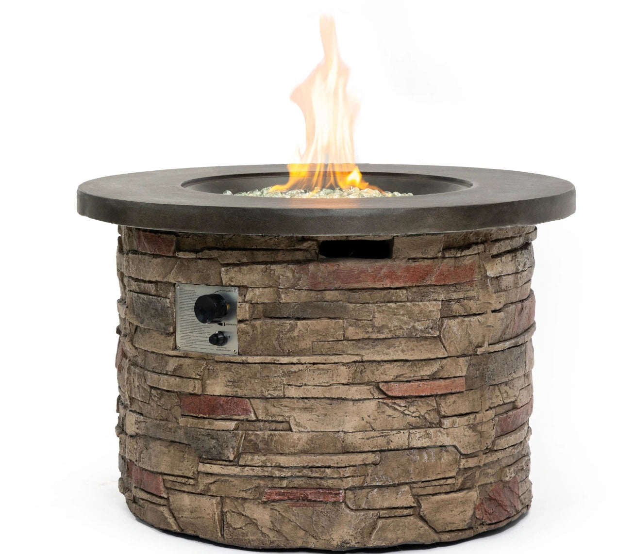 Wideburn Sonoma 36” Round Stone Fire Pit – Outdoor Gas Fireplace 50,000 BTU