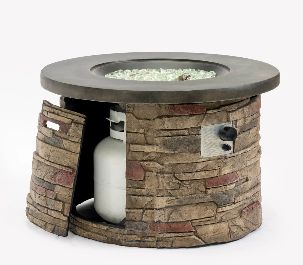 Wideburn Sonoma 36” Round Stone Fire Pit – Outdoor Gas Fireplace 50,000 BTU