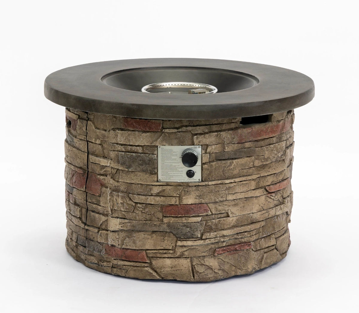 Wideburn Sonoma 36” Round Stone Fire Pit – Outdoor Gas Fireplace 50,000 BTU