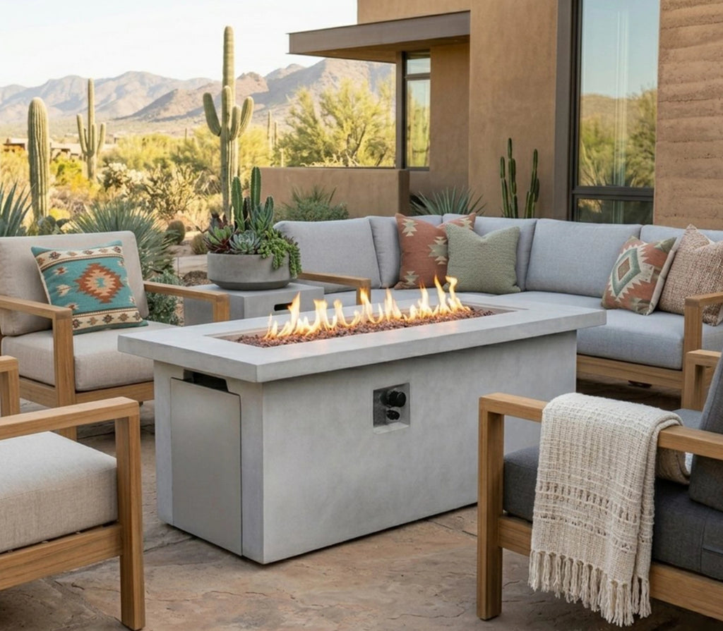 Wideburn Avalon 60” Concrete Fire Table – 65,000 BTU Luxury Outdoor Gas Fireplace
