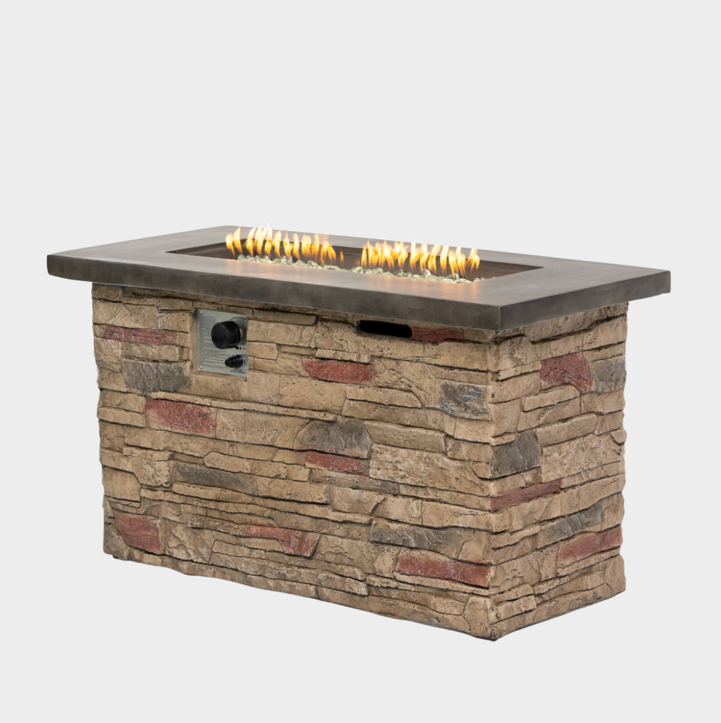 Wideburn Sierra 42” Stone Fire Table – Outdoor Gas Fireplace 50,000 BTU