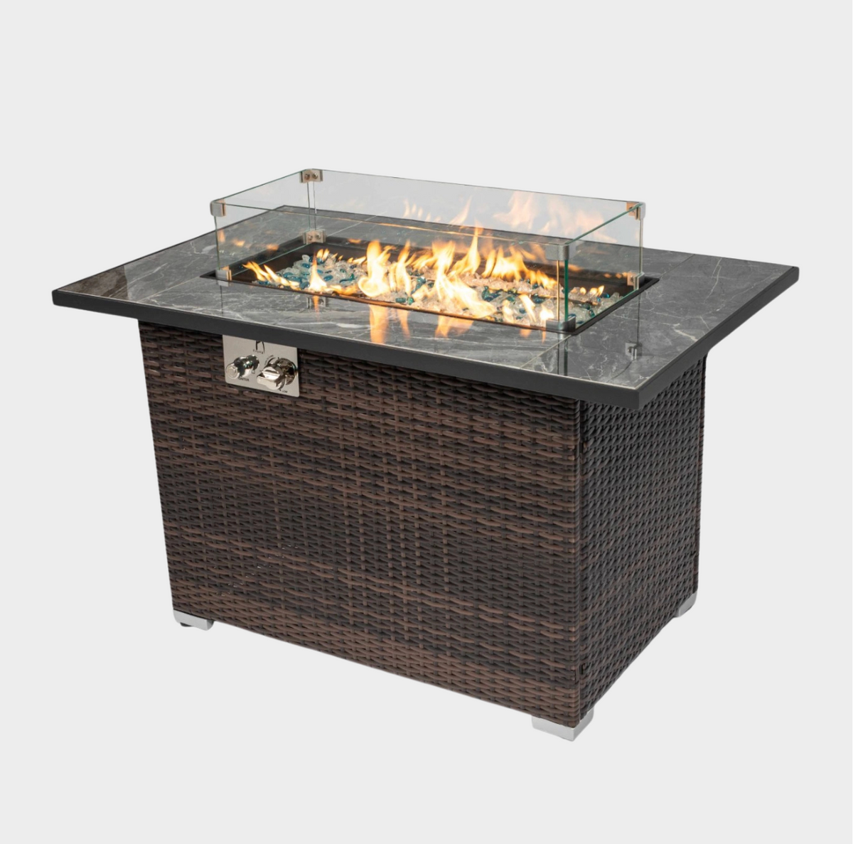Wideburn Riviera 44” Wicker Fire Table – Luxury Outdoor Gas Fireplace 50,000 BTU
