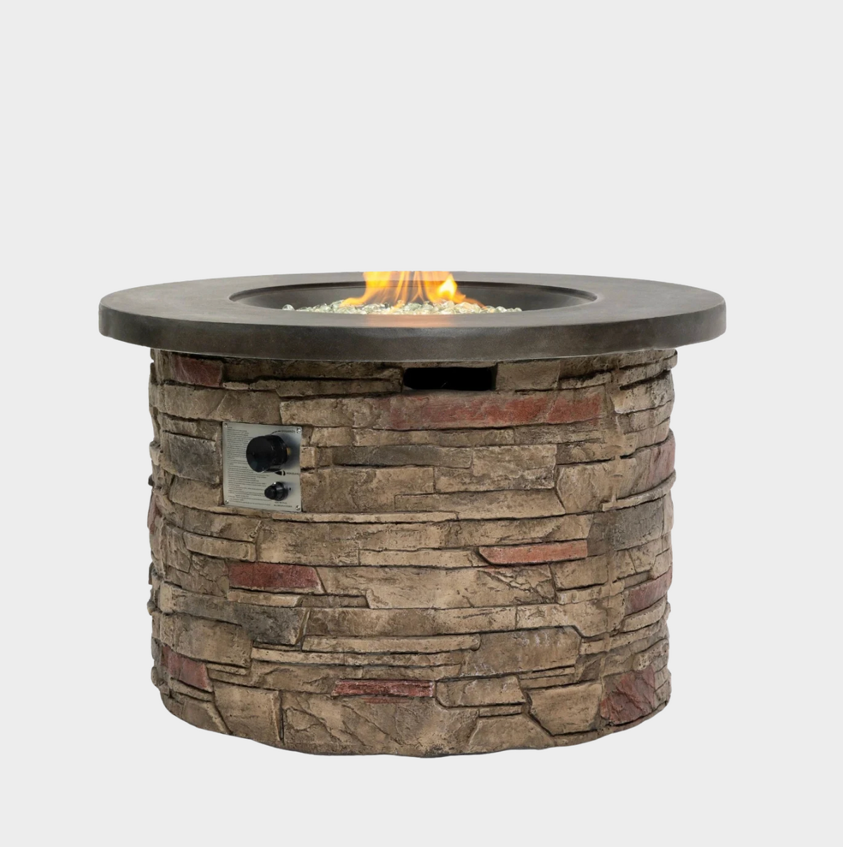 Wideburn Sonoma 36” Round Stone Fire Pit – Outdoor Gas Fireplace 50,000 BTU