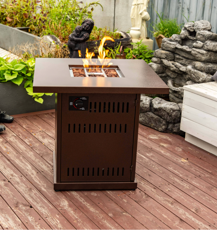 Wideburn Ridge 27” Square Metal Fire Pit Table – Outdoor Propane Gas Fireplace