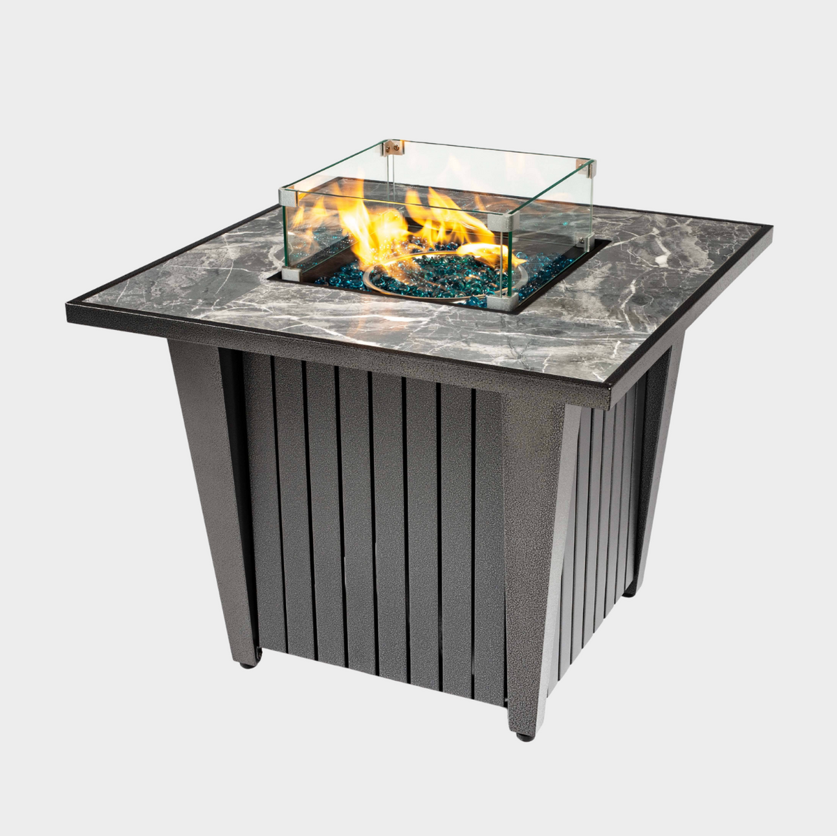 Wideburn Sterling 31” Square Metal Fire Pit Table – Outdoor Propane Gas Fireplace