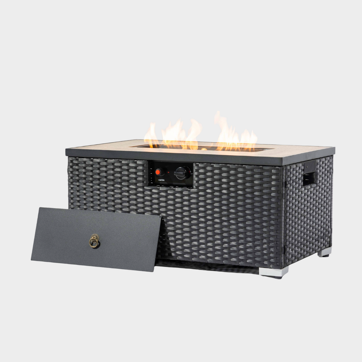 Wideburn Bristol 31” Rectangular Rattan Fire Pit Table – Outdoor Propane Gas Fireplace