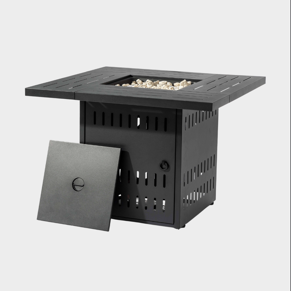 Wideburn Kingston 33” Rectangular Metal Fire Pit Table – Outdoor Propane Gas Fireplace