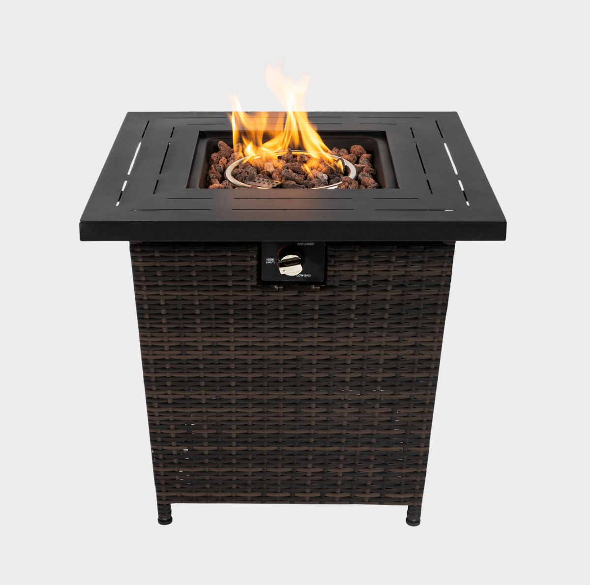 Wideburn Ashcroft 27” Square Rattan Fire Pit Table – Outdoor Propane Gas Fireplace