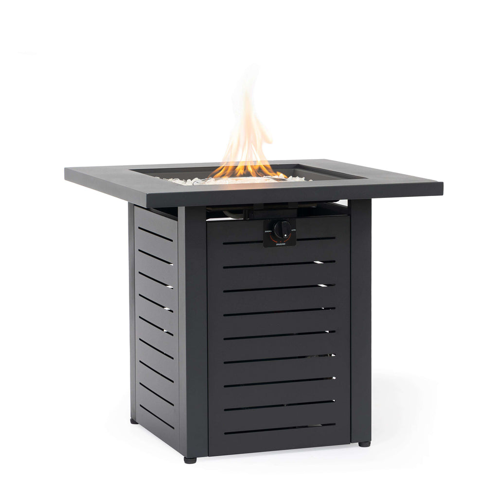 Wideburn Meridian 28” Square Metal Fire Pit Table – Outdoor Propane Gas Fireplace