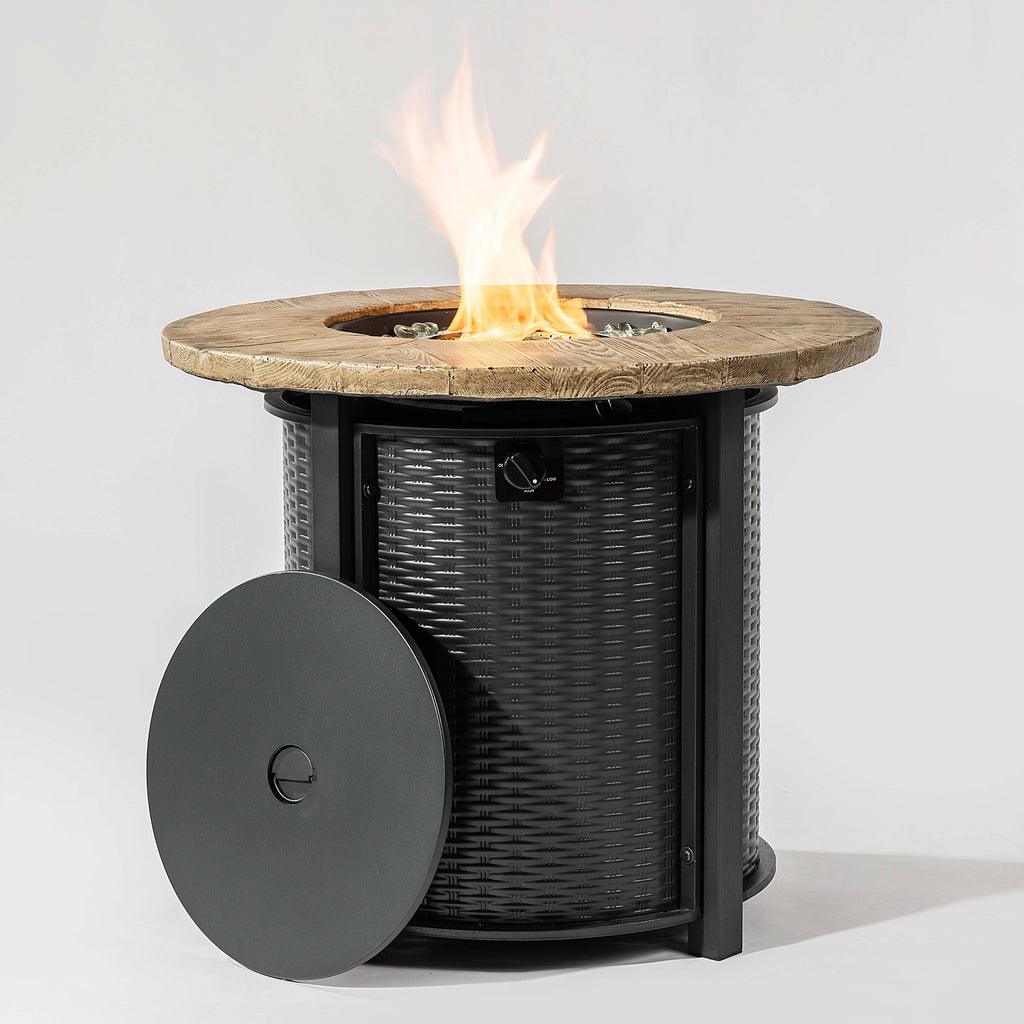 Wideburn Summit 30” Round Metal Fire Pit Table – Outdoor Propane Gas Fireplace