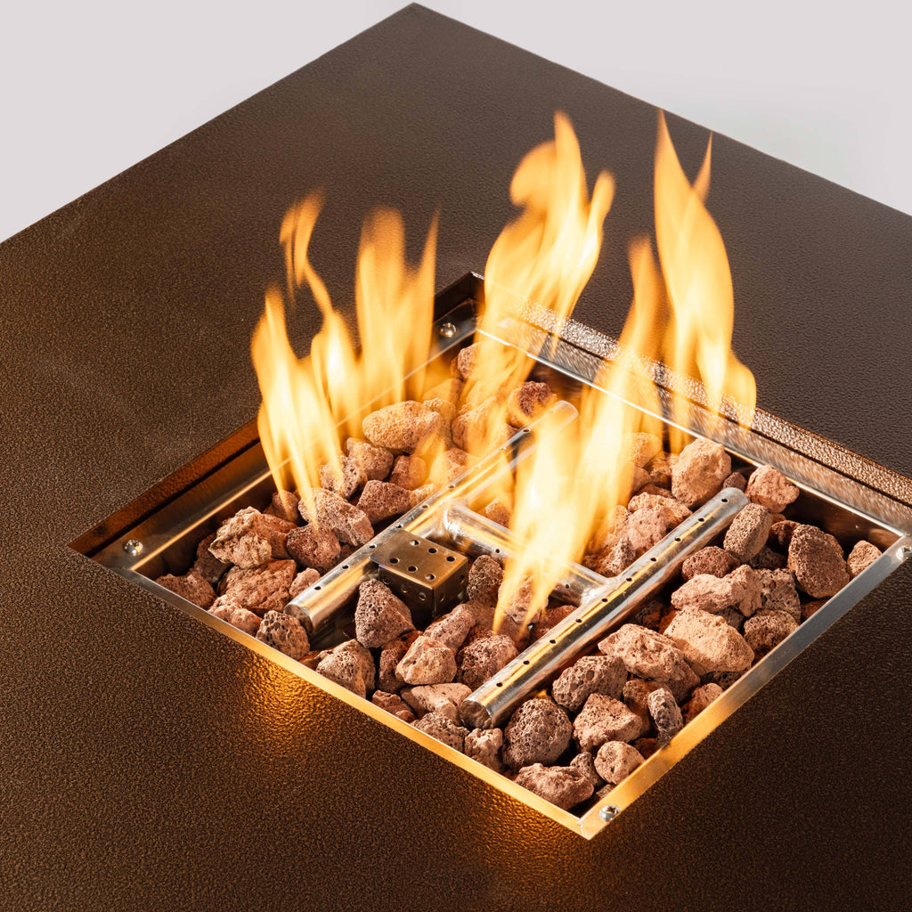 Wideburn Ridge 27” Square Metal Fire Pit Table – Outdoor Propane Gas Fireplace