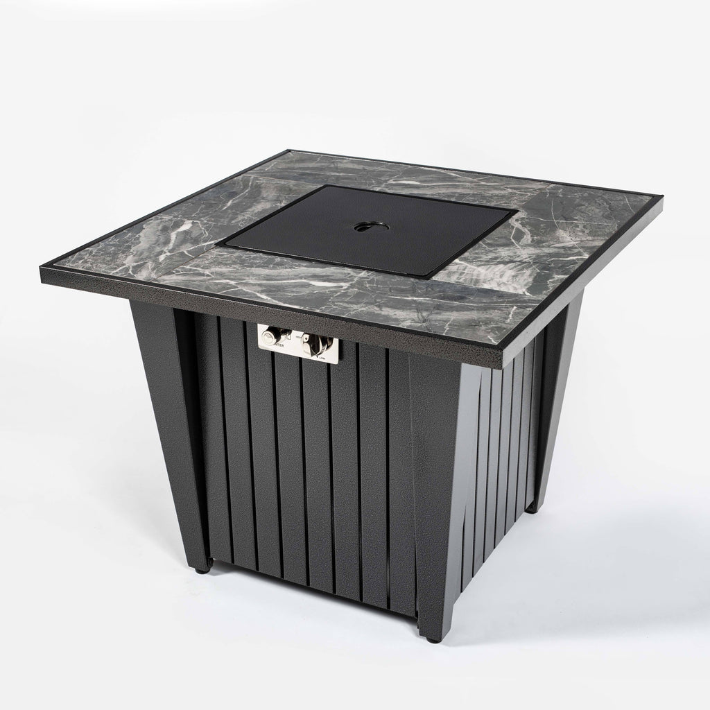 Wideburn Sterling 31” Square Metal Fire Pit Table – Outdoor Propane Gas Fireplace