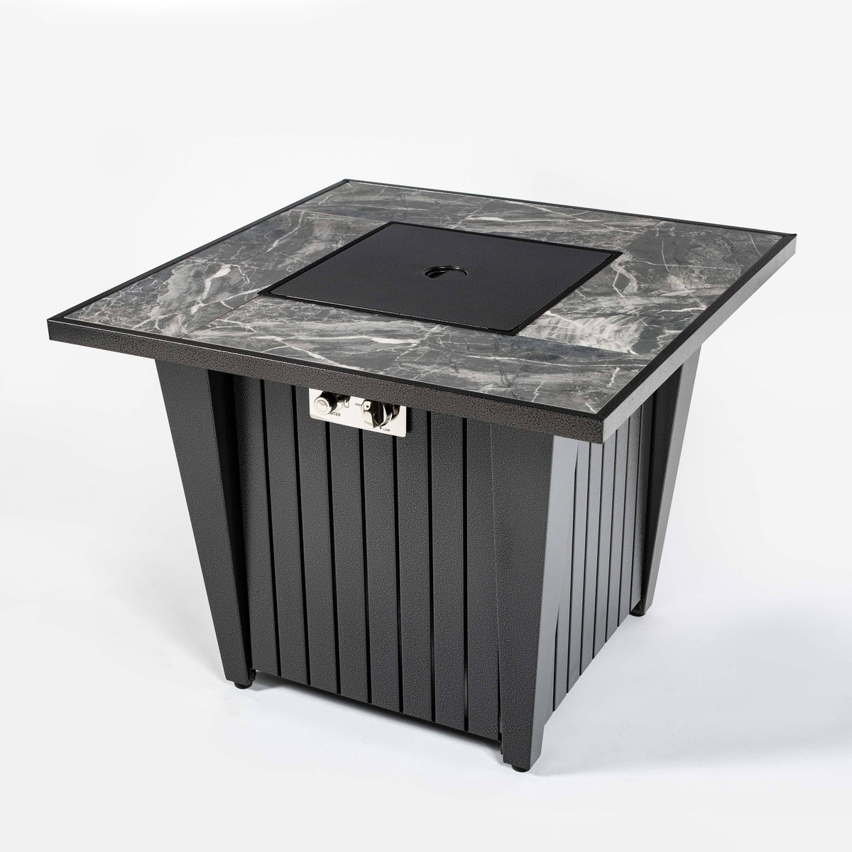 Wideburn Sterling 31” Square Metal Fire Pit Table – Outdoor Propane Gas Fireplace