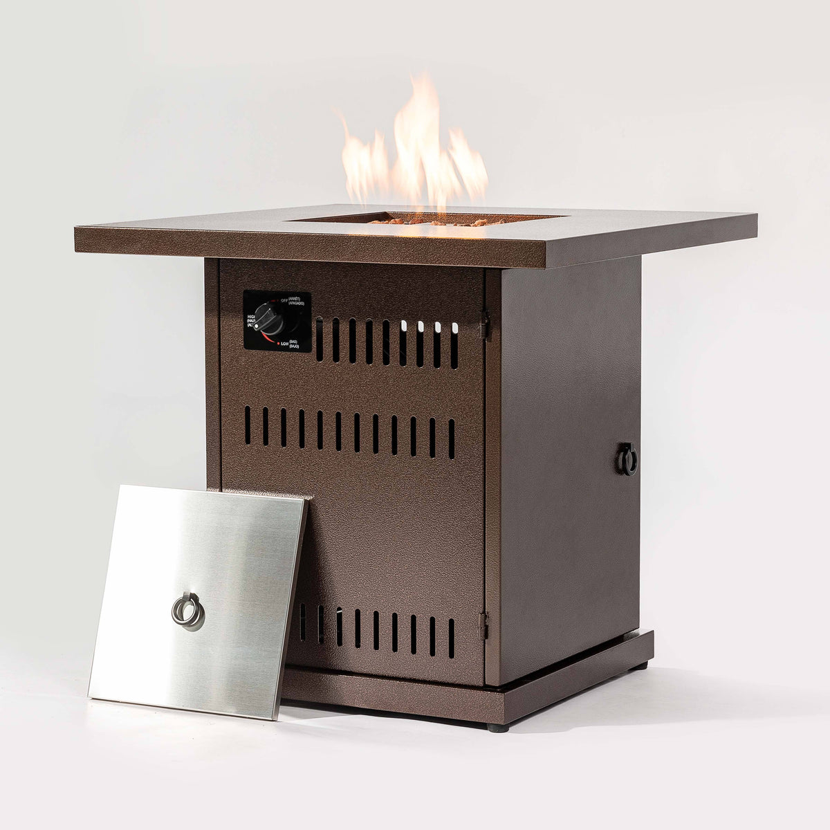 Wideburn Ridge 27” Square Metal Fire Pit Table – Outdoor Propane Gas Fireplace