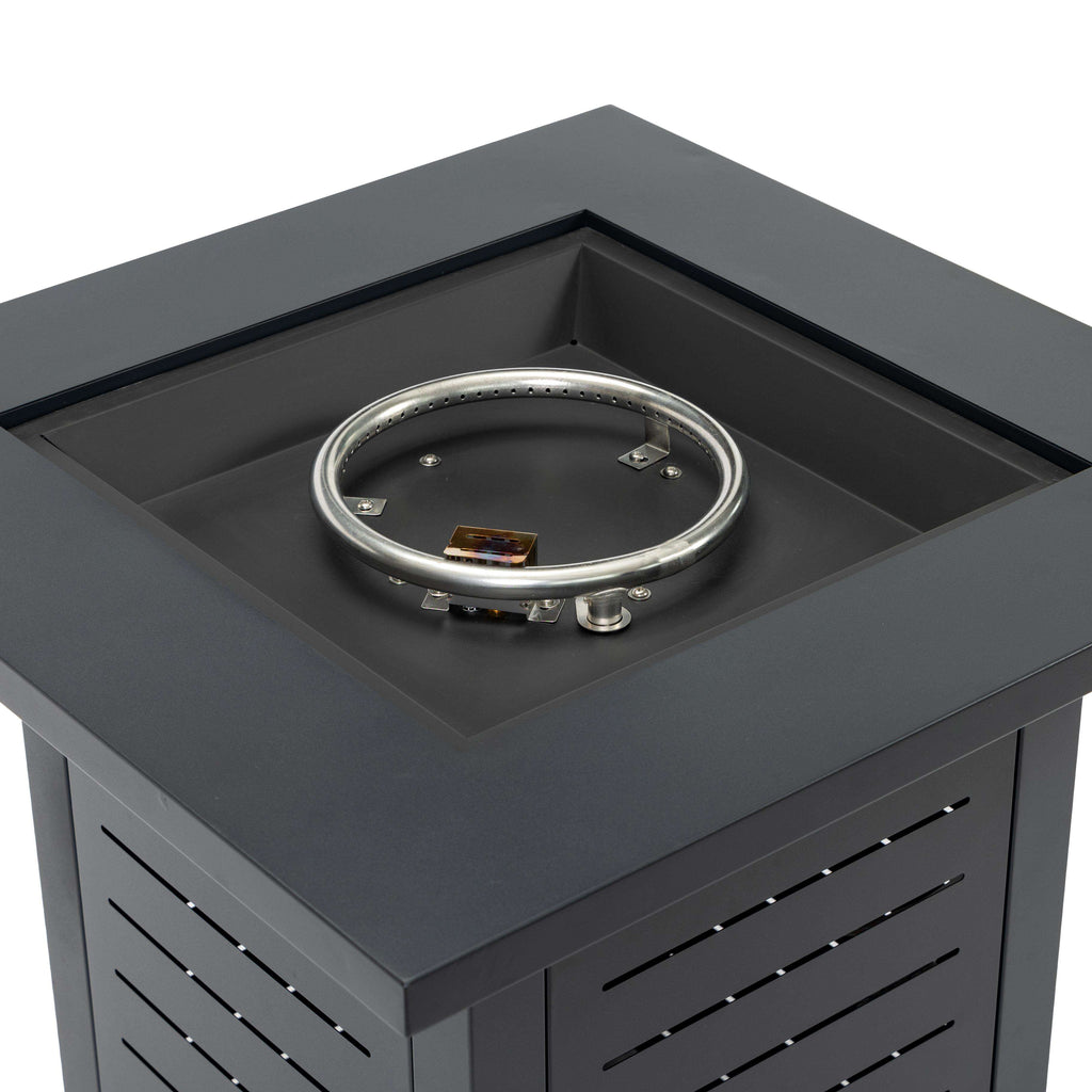 Wideburn Meridian 28” Square Metal Fire Pit Table – Outdoor Propane Gas Fireplace