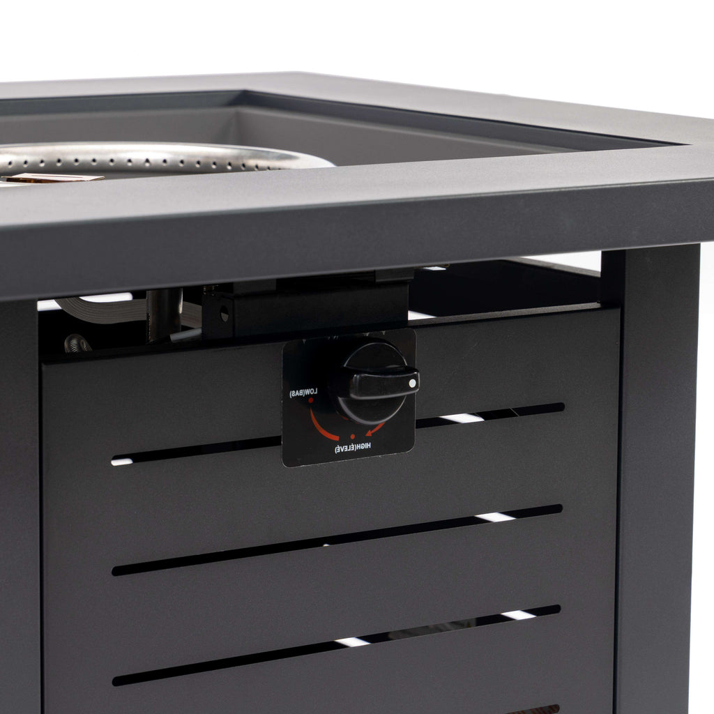 Wideburn Meridian 28” Square Metal Fire Pit Table – Outdoor Propane Gas Fireplace
