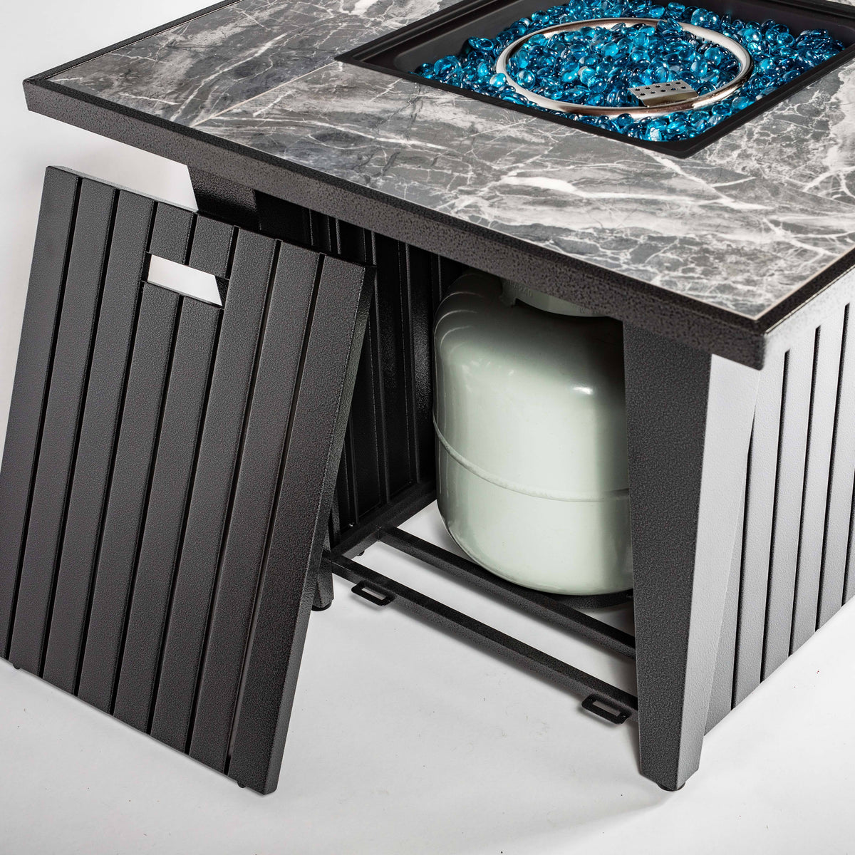 Wideburn Sterling 31” Square Metal Fire Pit Table – Outdoor Propane Gas Fireplace