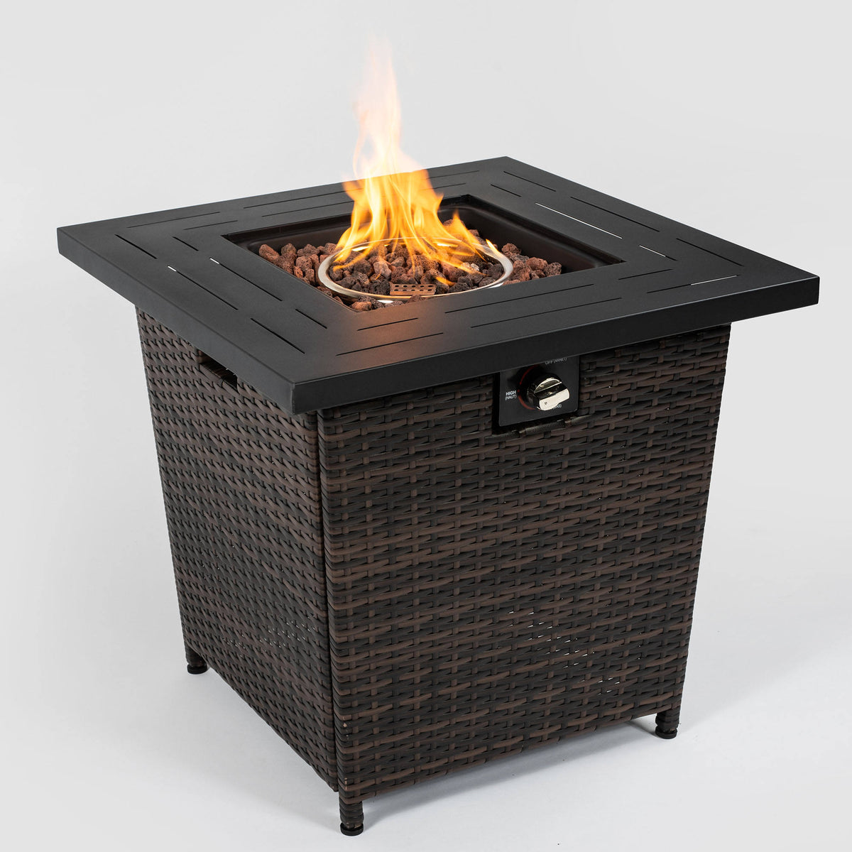 Wideburn Ashcroft 27” Square Rattan Fire Pit Table – Outdoor Propane Gas Fireplace
