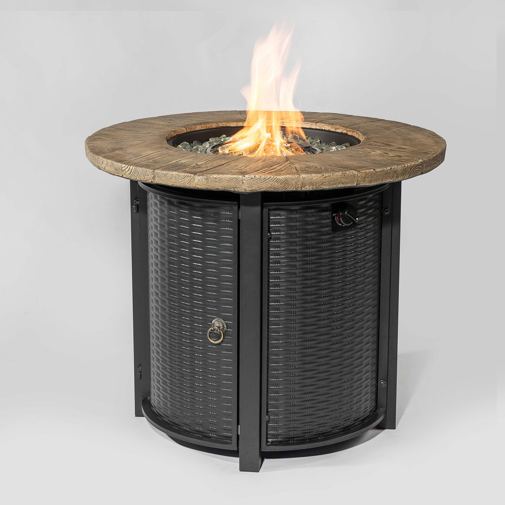 Wideburn Summit 30” Round Metal Fire Pit Table – Outdoor Propane Gas Fireplace