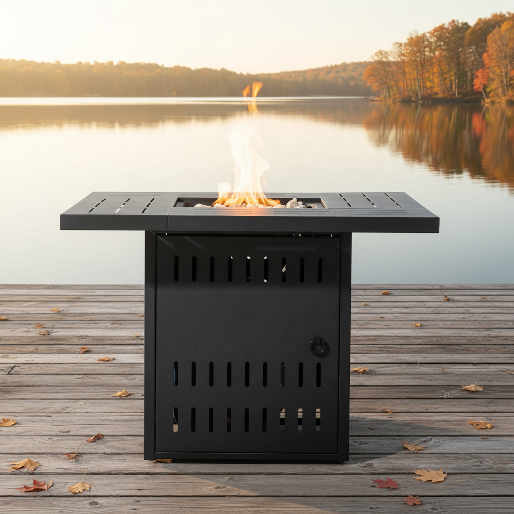 Wideburn Kingston 33” Rectangular Metal Fire Pit Table – Outdoor Propane Gas Fireplace